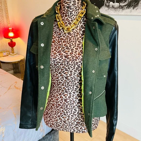Spiked Military Green Jacket - Picture 4 of 10